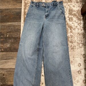 Classic High-Waist Wide-Leg Baggy Women's Jeans in Light Blue